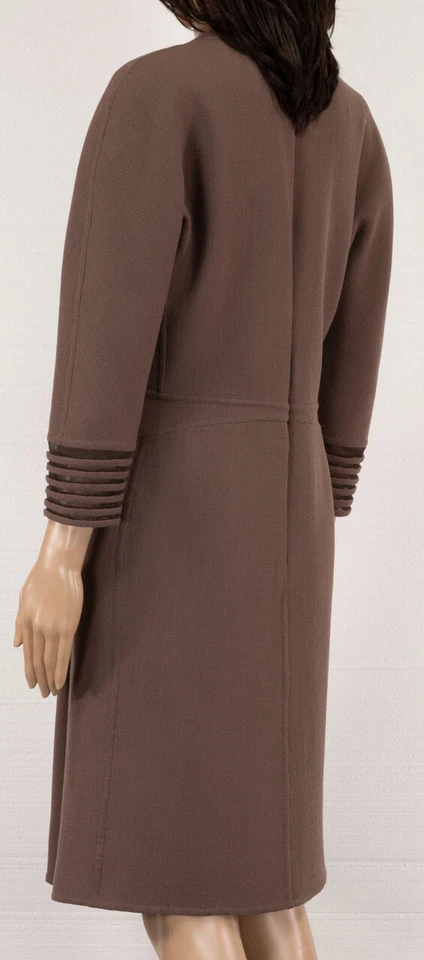 $6500 VESTIDO PLISADO CHADO RALPH RUCCI 100% LANA MARRÓN INCREÍBLE DETALLE TALLA 10 Foto 3 de 4