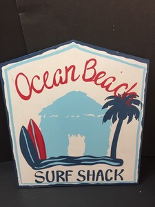 Pottery Barn Kid Ocean Beach Surf Shack Plaque Surfboard Sea Wood