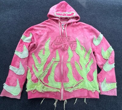 Reworked Nike Custom One-of-a-kind Flame Full Zip Hoodie by Lastcall Size  Large