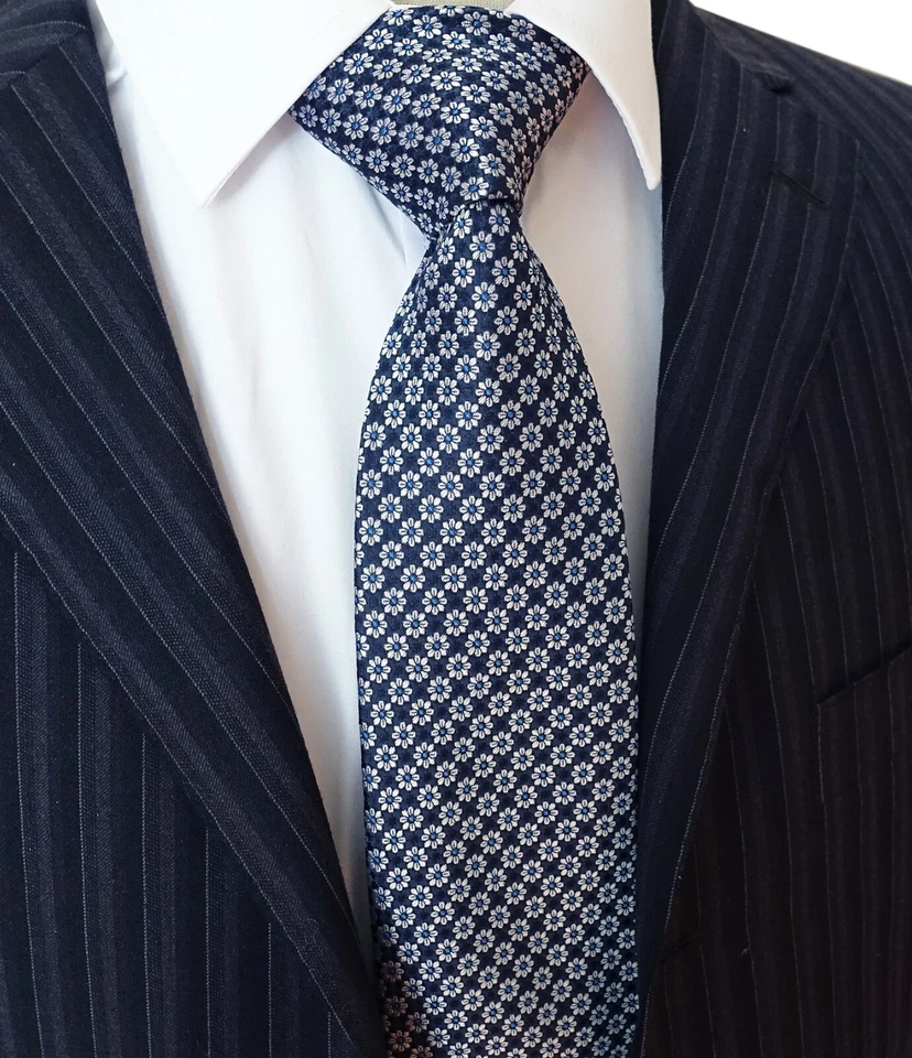 Corbata floral extra larga para hombre poliéster microfibra tejida azul/plateada 63" Foto 2 de 4