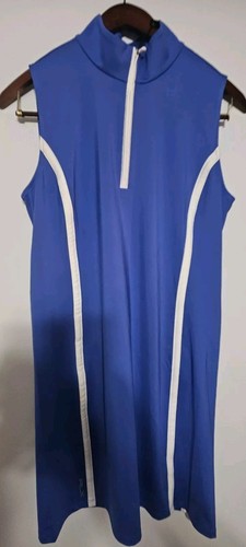 Ralph Lauren RLX Stretch Jersey ärmelloses Kleid blau weiß Damen Größe L Neu mit Etikett