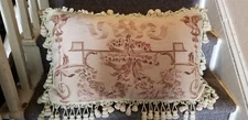 CHELSEA TEXTILES large 100% wool needlepoint floral pillow lg tassels down 27” L