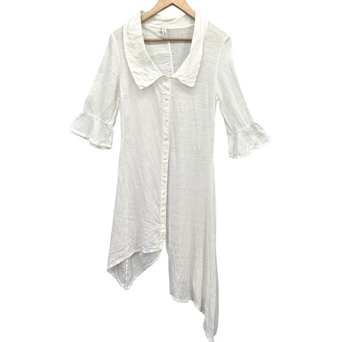 Ingrid Munt Tunic Lagenlook Asymmetrical Hem Mixed Fabric-Styles Linen Small