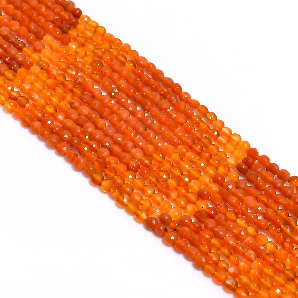 Contas facetadas em forma de moeda de pedra preciosa natural cornalina 4X4 mm fio 13" GB-169 - Imagem 2 de 2