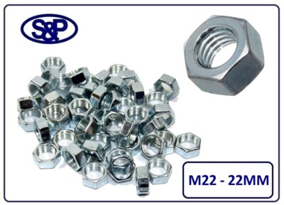 M22 (22MM - 22mm) STAHL SECHSKANT VOLLMUTTER VERZINKT M22 GEWINDE VERSCHIEDENE MENGEN BZP