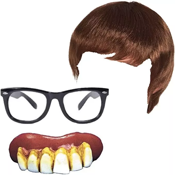 Men s Austin Powers Brown Wig Fake Teeth Glasses Groovy 60 s