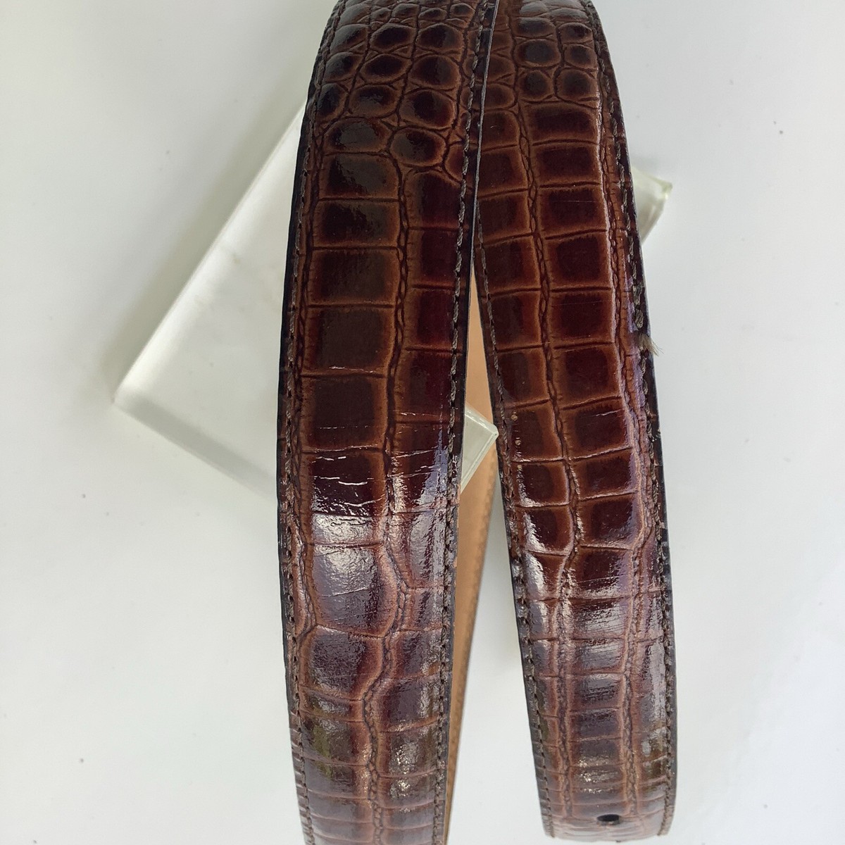 Unbranded Brown Belt Croc Skinny Embossed Italian Bonded 