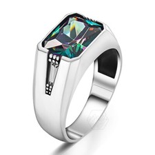 925 Sterling Silver Mystic Topaz Stone Turkish Men's Ring