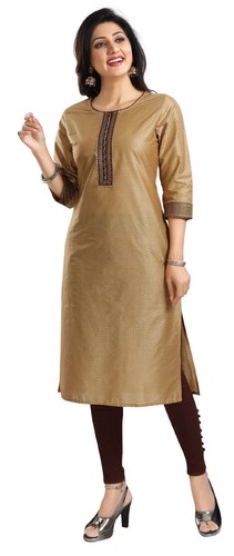 MM334 Silk Blend Beige Kurtis for Women Ethnic Kurti Tunic Kurta Shirt Dress - Picture 3 of 6
