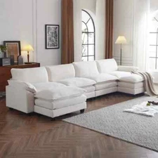 LEADZM 4-Seat Sofa Couch with 2 Ottomans Modular Sofa Living Room Sofa