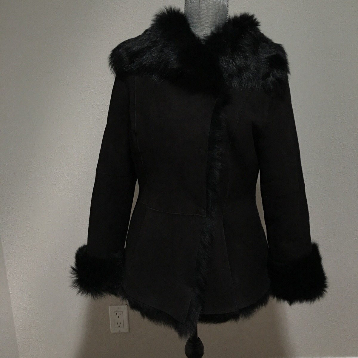 UGG KARLENE Toscana Fur Shearling Coat Jacket Black Size S Small