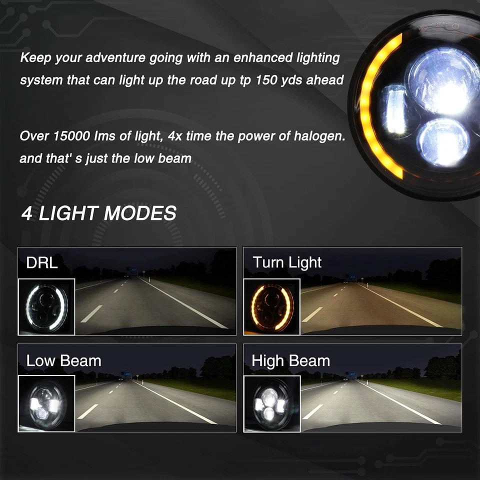 Faro proyector LED 7"" Jeep Wrangler JK CJ TJ con intermitente DRL BLANCO/ÁMBAR Foto 3 de 4