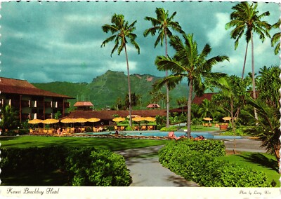 Old HI Postcard Kauai Beachboy Hotel Swimming Pool Resort on Coconut Plantation