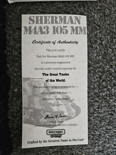 Matchbox da collezione 1:72 Sherman M4A3 105 mm DYM37585 - Foto 6 di 6