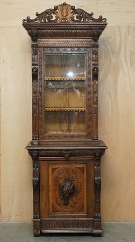 PAIR OF ANTIQUE VICTORIAN 1880 CONTINENTAL JACOBEAN GOTHIC REVIVAL BOOKCASES - Picture 21 of 24