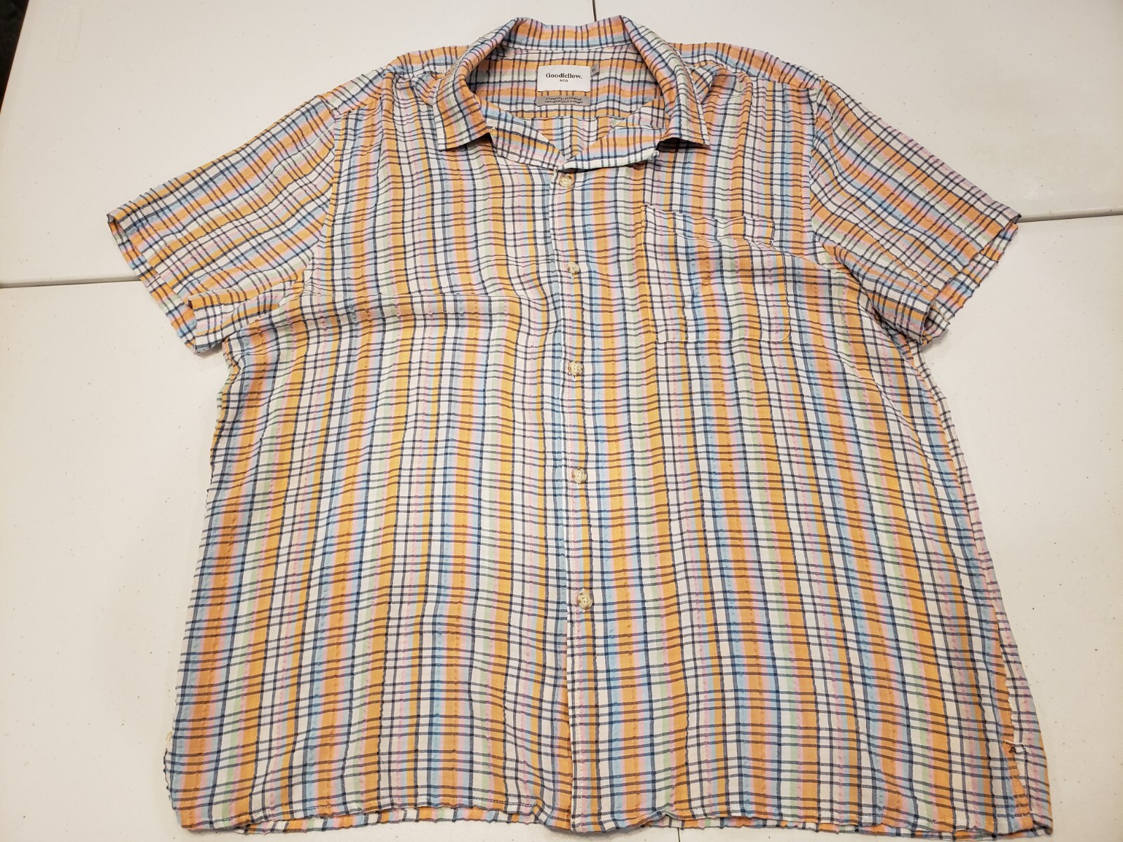 Goodfellow Mens XL Short Sleeve Linen Blend Button Down Shirt Multicolor-image