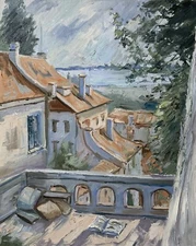 Parisian roofs. Paris city. France. original oil panting.