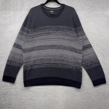 Alfani Men Sweater Black Gray Striped Long Sleeve Crew Neck Cotton Knit Size XXL