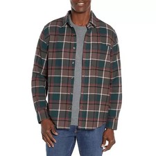 Eddie Bauer Cotton Flannel Shirt Mocha Overland Plaid Sz Large Long Sleeve NEW