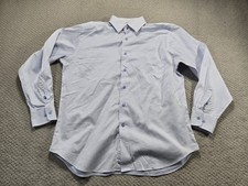 David Donahue Dress Shirt Mens 16.5 34/35 Light Blue Micro Grid Trim Fit Cotton