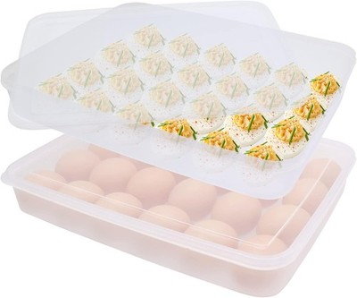 Anyumocz 2 Pack Covered Egg Holder,Clear Egg Holder Storage Container,Stackable