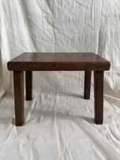 Vintage Solid Oak Stool Side Table Plant Stand Brutalist 