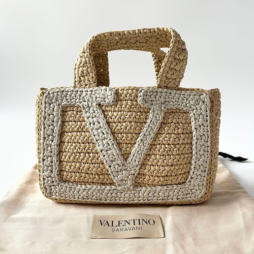 VALENTINO GARAVANI Women Viva Superstar Crochet Small Tote Bag Beige White