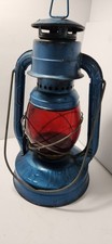 Vintage 70+ YEAR OLD  RED GLOBE Dietz Little Wizard Blue Railroad Lantern