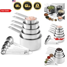 Measuring Cups and Spoons Set Stainless Steel Kitchen Tools 10 Piece