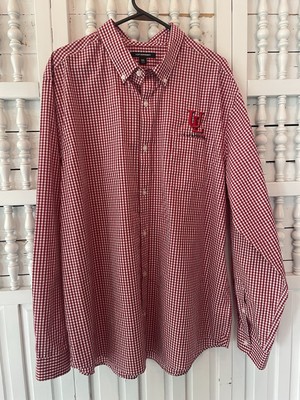 Port Authority UL Lafayette men's 2X red white long sleeve button up shirt, a24