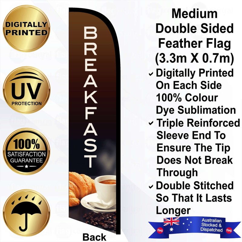 F - BREAKFAST Deluxe Double-Sided Brown 4m Feather Flag / Banner Kit with Pole Set, Galvanised Steel Ground Spike, Steel Outdoor Cross Base, Free 15kg Water Bag and a Free Carry Bag - 2
