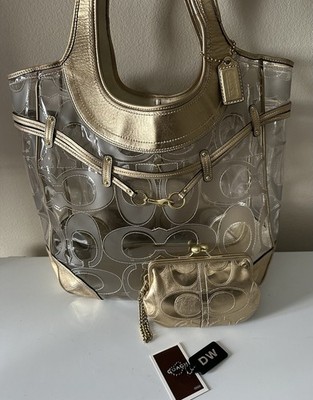 COACH EXTRA-LARGE SIGNATURE PVC METALLIC GOLD LEATHER ERGO TOTE 