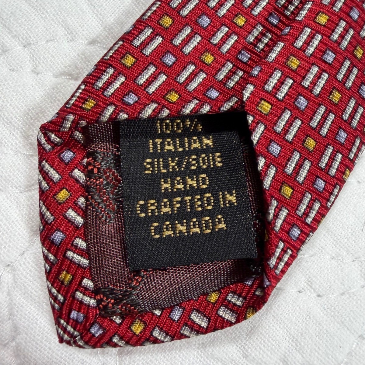 Dion Signature Necktie Men Red Geometric Italian Silk Handcrafted EUC View 5