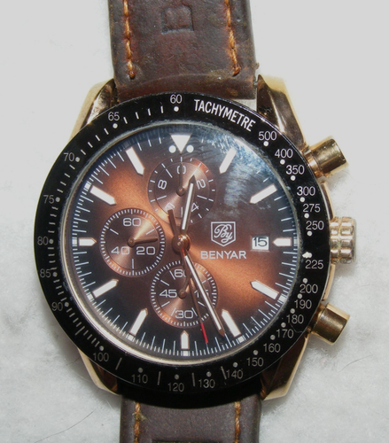 Men's Benyar BY-5140M chronograph watch with brown leather strap