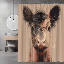 Cow Portrait Shower Curtain Boho Farmhouse Animal Print