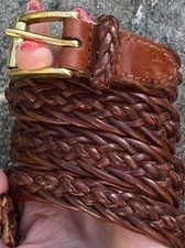 Talbots Braided Leather Belt Brown S/M Style 6002 Brass Buckle