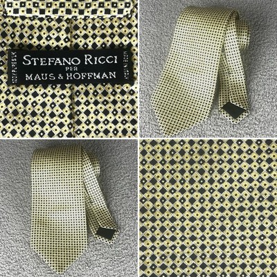 Stefano Ricci Maus & Hoffman Yellow Gold Black 100% Silk Tie Italy 3 3/4 x 59