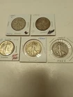 Walking Liberty Half Dollars 90% Silver, Lot of 5, 1941-1945