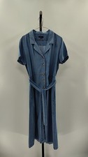 Quince Women Chambray Tencel Button Front Blue Midi Dress M