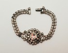 Vintage Rhinestone Bracelet Silver Two Strand Large Central Stone Prong Set  — photo 5