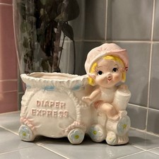 RELPO 6179 Vintage Mid-Century Diaper Express Nursery Train Ceramic Planter