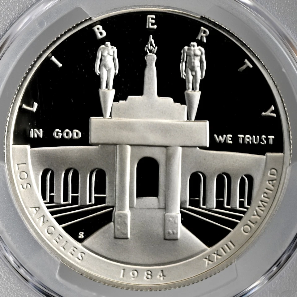 1984-S  $1 OLYMPIC PROOF SILVER DOLLAR COMMEMORATIVE PCGS PR70 DCAM #49031875 - Image 2 of 4