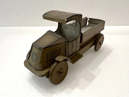 Vintage J. Chein Tin Litho Olive Green Army Troop Mack Truck - 7 1/2" Long