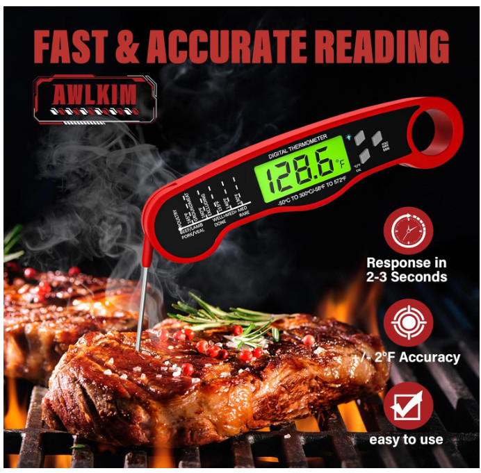 AWLKIM® Digital Meat Thermometer for Cooking, Instant Read Food Thermometer wit