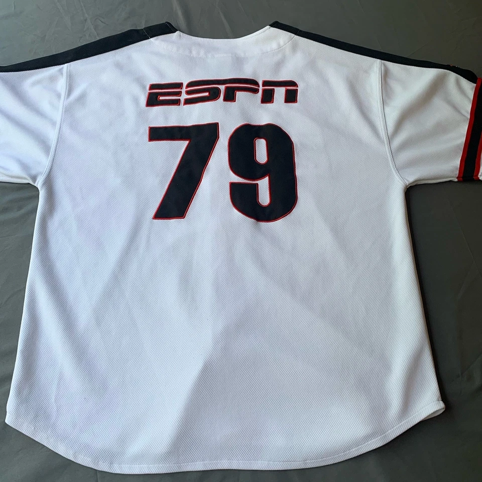 Camiseta deportiva de béisbol ESPN Zone esta noche grande blanca negra roja #79 camisa abotonada de colección Foto 2 de 4