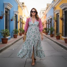 Zara Cora Size XS  Floral Cotton Boho Cottagecore Tiered Button Up Midi Dress