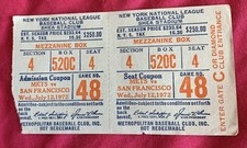7/12/72 Willie Mays 2 Hits- Full Ticket - NY Mets Vs San Francisco Giants