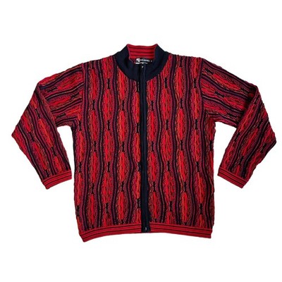 VTG Purely Australian 3D Knit Sweater Cardigan Women M Merino Wool EUC Red Black