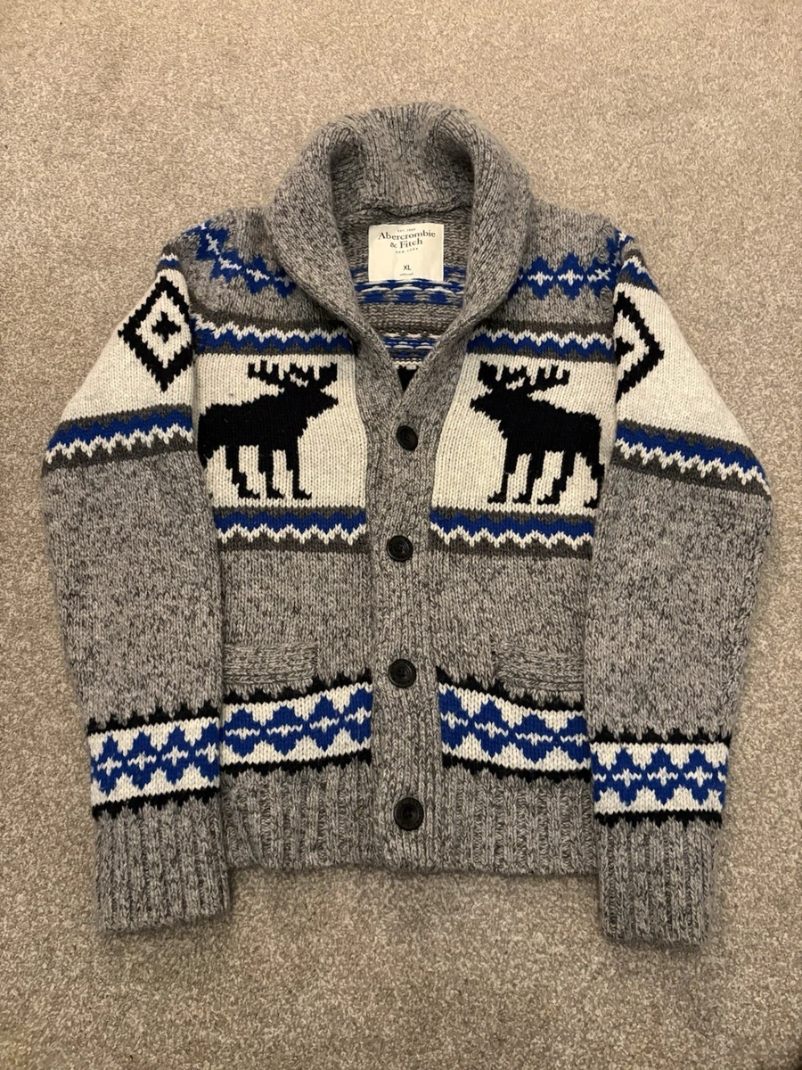Cárdigan Abercrombie & Fitch Alce Chal Suéter Mezcla Lana Talla XL Gris Azul