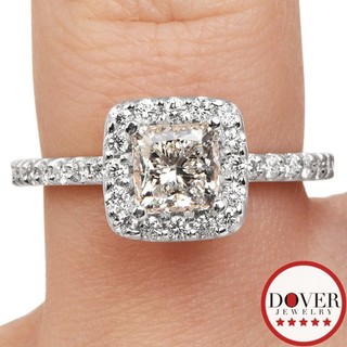 GIA 1.52ct Diamond 18K White Gold Square Halo Engagement Ring 4.4 Grams NR